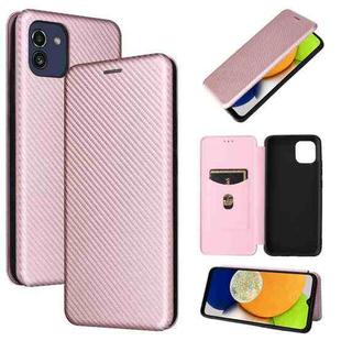 For Samsung Galaxy A03 166mm Carbon Fiber Texture Flip Leather Phone Case(Pink)
