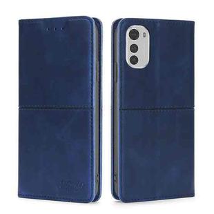 For Motorola Moto E32 4G Cow Texture Magnetic Horizontal Flip Leather Phone Case(Blue)