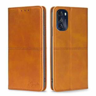 For Motorola Moto G 2022 Cow Texture Magnetic Horizontal Flip Leather Phone Case(Light Brown)