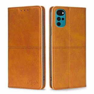 For Motorola Moto G22 Cow Texture Magnetic Horizontal Flip Leather Phone Case(Light Brown)