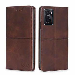 For OPPO A36 4G/A76 4G Global Cow Texture Magnetic Horizontal Flip Leather Phone Case(Dark Brown)