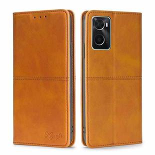 For OPPO A36 4G/A76 4G Global Cow Texture Magnetic Horizontal Flip Leather Phone Case(Light Brown)
