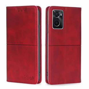 For OPPO A36 4G/A76 4G Global Cow Texture Magnetic Horizontal Flip Leather Phone Case(Red)