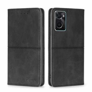 For OPPO A36 4G/A76 4G Global Cow Texture Magnetic Horizontal Flip Leather Phone Case(Black)