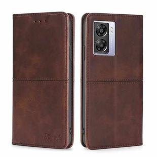 For OPPO A57 5G 2022/Realme Q5i Cow Texture Magnetic Horizontal Flip Leather Phone Case(Dark Brown)