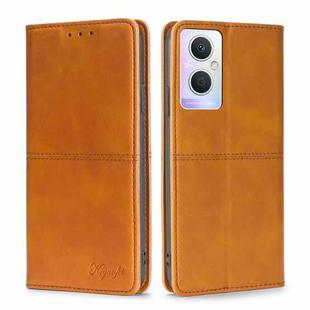 For OPPO A96 5G Cow Texture Magnetic Horizontal Flip Leather Phone Case(Light Brown)