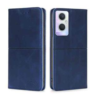 For OPPO A96 5G Cow Texture Magnetic Horizontal Flip Leather Phone Case(Blue)