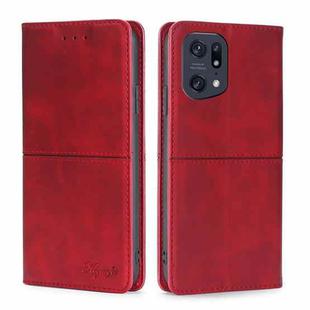 For OPPO Find X5 Pro Cow Texture Magnetic Horizontal Flip Leather Phone Case(Red)