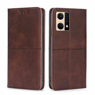 For OPPO Reno7 4G/F21 Pro 4G Cow Texture Magnetic Horizontal Flip Leather Phone Case(Dark Brown)