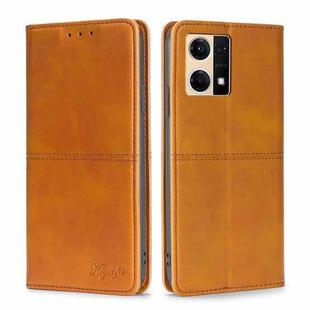 For OPPO Reno7 4G/F21 Pro 4G Cow Texture Magnetic Horizontal Flip Leather Phone Case(Light Brown)
