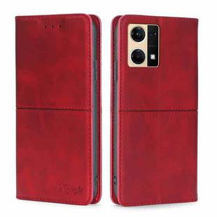 For OPPO Reno7 4G/F21 Pro 4G Cow Texture Magnetic Horizontal Flip Leather Phone Case(Red)