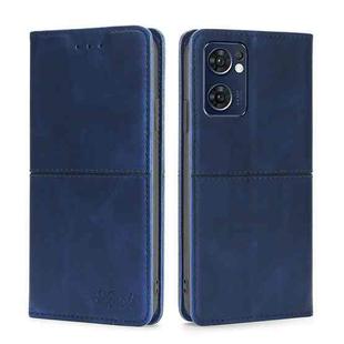 For OPPO Reno7 5G Global/Find X5 Lite Cow Texture Magnetic Horizontal Flip Leather Phone Case(Blue)