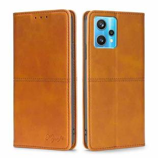 For OPPO Realme 9 Pro+ Cow Texture Magnetic Horizontal Flip Leather Phone Case(Light Brown)
