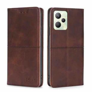 For OPPO Realme C35 Cow Texture Magnetic Horizontal Flip Leather Phone Case(Dark Brown)