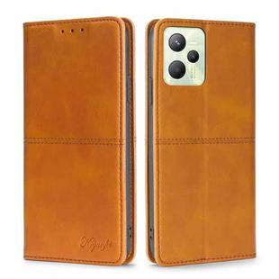 For OPPO Realme C35 Cow Texture Magnetic Horizontal Flip Leather Phone Case(Light Brown)