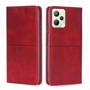 For OPPO Realme C35 Cow Texture Magnetic Horizontal Flip Leather Phone Case(Red)