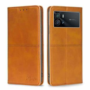 For vivo iQOO 9 5G Cow Texture Magnetic Horizontal Flip Leather Phone Case(Light Brown)