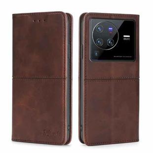 For vivo X80 Pro Cow Texture Magnetic Horizontal Flip Leather Phone Case(Dark Brown)