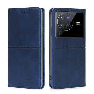 For vivo X80 Pro Cow Texture Magnetic Horizontal Flip Leather Phone Case(Blue)