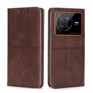 For vivo X80 Cow Texture Magnetic Horizontal Flip Leather Phone Case(Dark Brown)