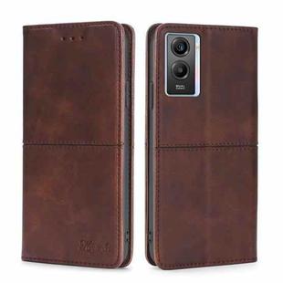 For vivo Y55S 5G Cow Texture Magnetic Horizontal Flip Leather Phone Case(Dark Brown)