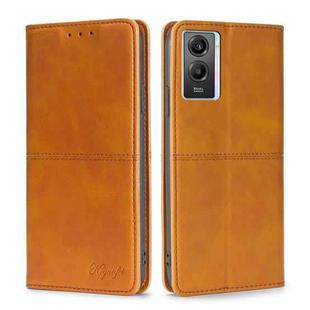 For vivo Y55S 5G Cow Texture Magnetic Horizontal Flip Leather Phone Case(Light Brown)