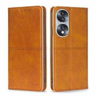 For Honor 70 Cow Texture Magnetic Horizontal Flip Leather Phone Case(Light Brown)