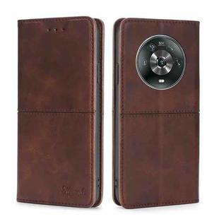 For Honor Magic4 Cow Texture Magnetic Horizontal Flip Leather Phone Case(Dark Brown)
