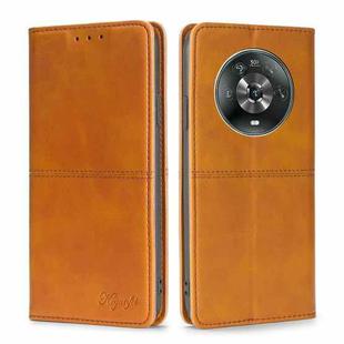 For Honor Magic4 Cow Texture Magnetic Horizontal Flip Leather Phone Case(Light Brown)