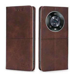 For Honor Magic4 Pro Cow Texture Magnetic Horizontal Flip Leather Phone Case(Dark Brown)