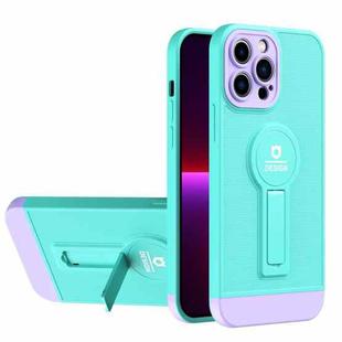 For iPhone 13 Pro Small Tail Holder TPU+PC Phone Case (Light Green+Purple)