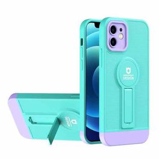 For iPhone 12 Small Tail Holder TPU+PC Phone Case(Light Green+Purple)