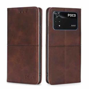 For Xiaomi Poco M4 Pro Cow Texture Magnetic Horizontal Flip Leather Phone Case(Dark Brown)