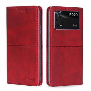 For Xiaomi Poco M4 Pro Cow Texture Magnetic Horizontal Flip Leather Phone Case(Red)