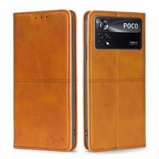 For Xiaomi Poco X4 Pro 5G Cow Texture Magnetic Horizontal Flip Leather Phone Case(Light Brown)