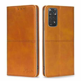 For Xiaomi Redmi Note 11 4G Global/Redmi Note 11S Cow Texture Magnetic Horizontal Flip Leather Phone Case(Light Brown)