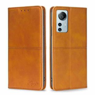 For Xiaomi 12 Lite Cow Texture Magnetic Horizontal Flip Leather Phone Case(Light Brown)