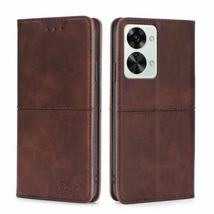 For OnePlus Nord 2T Cow Texture Magnetic Horizontal Flip Leather Phone Case(Dark Brown)