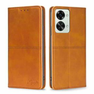 For OnePlus Nord 2T Cow Texture Magnetic Horizontal Flip Leather Phone Case(Light Brown)