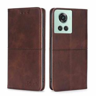 For OnePlus Ace/10R Cow Texture Magnetic Horizontal Flip Leather Phone Case(Dark Brown)