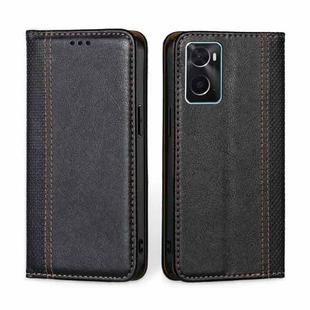 For OPPO A36 4G / A76 4G Global  Grid Texture Magnetic Flip Leather Phone Case(Black)