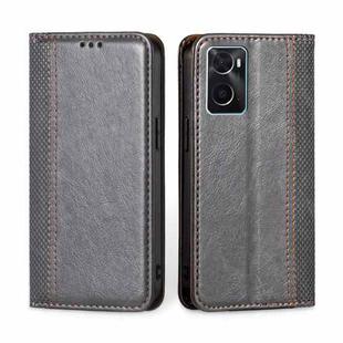 For OPPO A36 4G / A76 4G Global  Grid Texture Magnetic Flip Leather Phone Case(Grey)