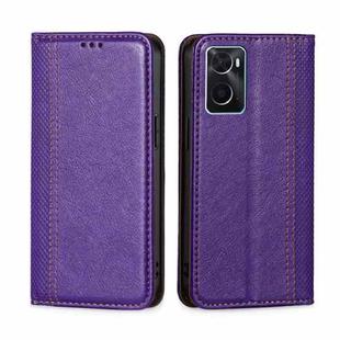 For OPPO A36 4G / A76 4G Global  Grid Texture Magnetic Flip Leather Phone Case(Purple)