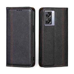 For OPPO A57 5G / Realme Q5i Grid Texture Magnetic Flip Leather Phone Case(Black)