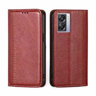 For OPPO A57 5G / Realme Q5i Grid Texture Magnetic Flip Leather Phone Case(Red)