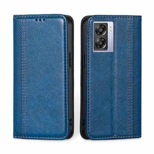 For OPPO A57 5G / Realme Q5i Grid Texture Magnetic Flip Leather Phone Case(Blue)
