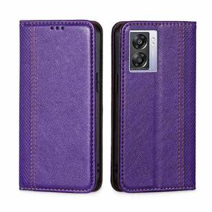 For OPPO A57 5G / Realme Q5i Grid Texture Magnetic Flip Leather Phone Case(Purple)