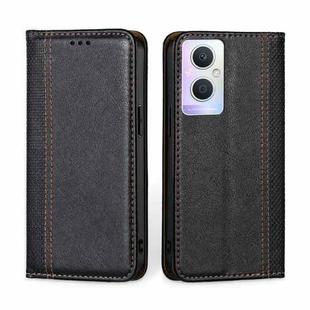 For OPPO A96 5G Grid Texture Magnetic Flip Leather Phone Case(Black)