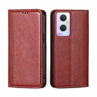 For OPPO A96 5G Grid Texture Magnetic Flip Leather Phone Case(Red)