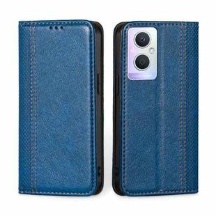 For OPPO A96 5G Grid Texture Magnetic Flip Leather Phone Case(Blue)